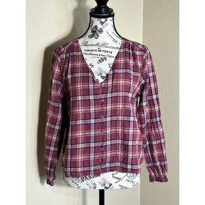 Madewell Shirt Womens Small Stratfield Plaid V-Neck Button Down Cabin Cottage